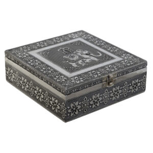 Jewelry box DKD Home Decor Silver Sky blue Wood Aluminium 18 x 18 x 6 cm