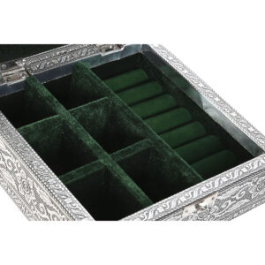 Jewelry box Home ESPRIT Green Silver Wood Aluminium 18 x 18 x 6 cm