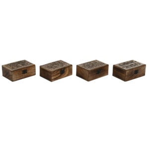 Jewelry box Home ESPRIT Brown Mango wood 15 x 10 x 6 cm (4 Units)