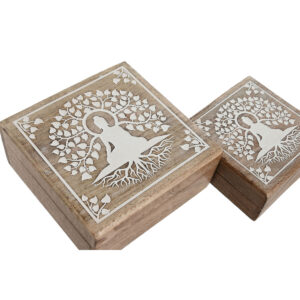 Jewelry box Home ESPRIT White Natural Mango wood 18 x 18 x 9 cm (2 Pieces)