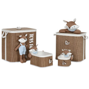 Laundry basket Home ESPRIT Blue Brown Natural Children’s 44 x 44 x 45 cm 4 Pieces