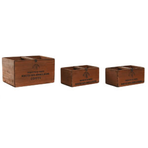 Storage boxes Home ESPRIT Brown Fir wood 35 x 25 x 20 cm 3 Pieces