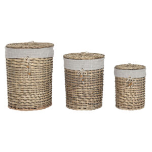 Basket set Home ESPRIT Beige Natural wicker 45 x 45 x 55 cm 3 Pieces