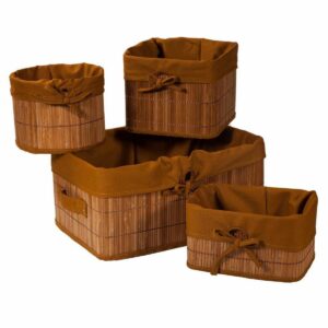 Set of Baskets Alexandra House Living Brown Cloth Bamboo 4 Pieces