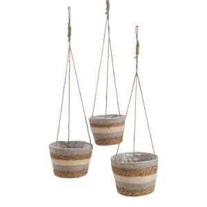 Set of Baskets Natural Grey Natural Fibre 20 x 20 x 27 cm (3 Pieces)