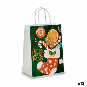 Paper Bag Christmas Stocking Green (12 Units)